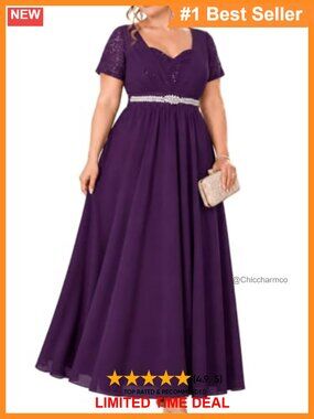 Plus Size Sequin Lace Chiffon V-Neck Maxi Prom Dress Formal Gown